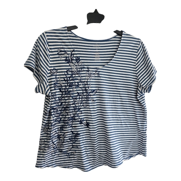 St John's Bay Blouse Women PXL Floral Short Sleeve Embroidery Lightweight - Picture 1 of 10